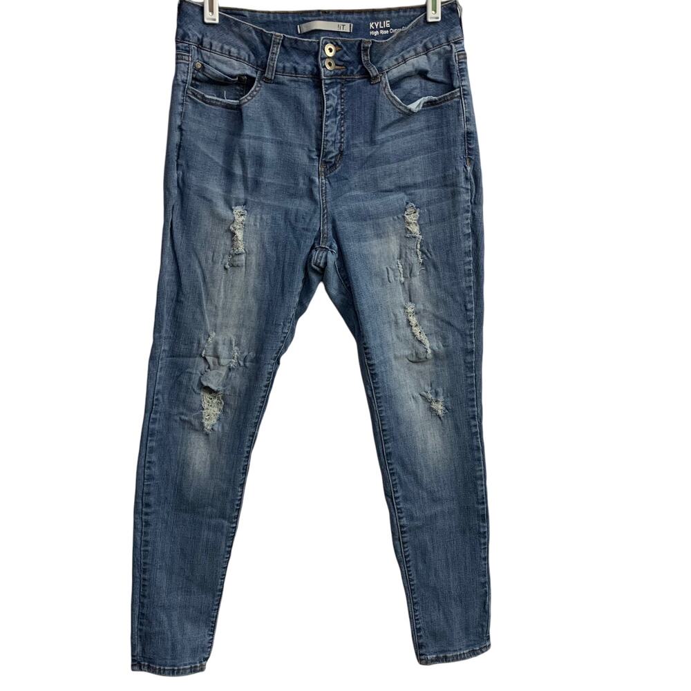 Kylie High Rise Curvy Skinny Distressed Jeans Size 14.